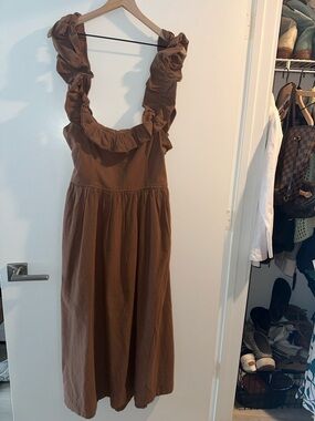 Free People Brown Maxi Dress with Ruffled Straps